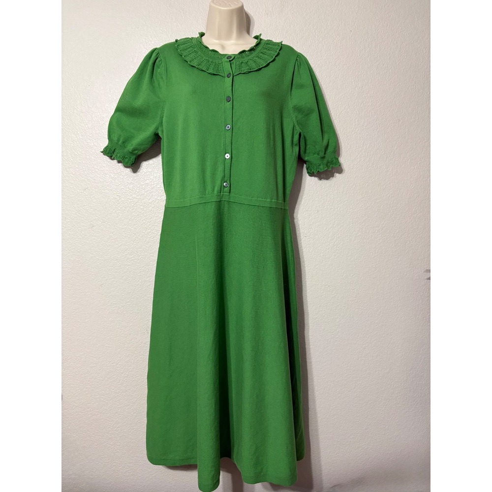 Boden Melina Green Pointelle Frill Knit Dress D1354 US 12R